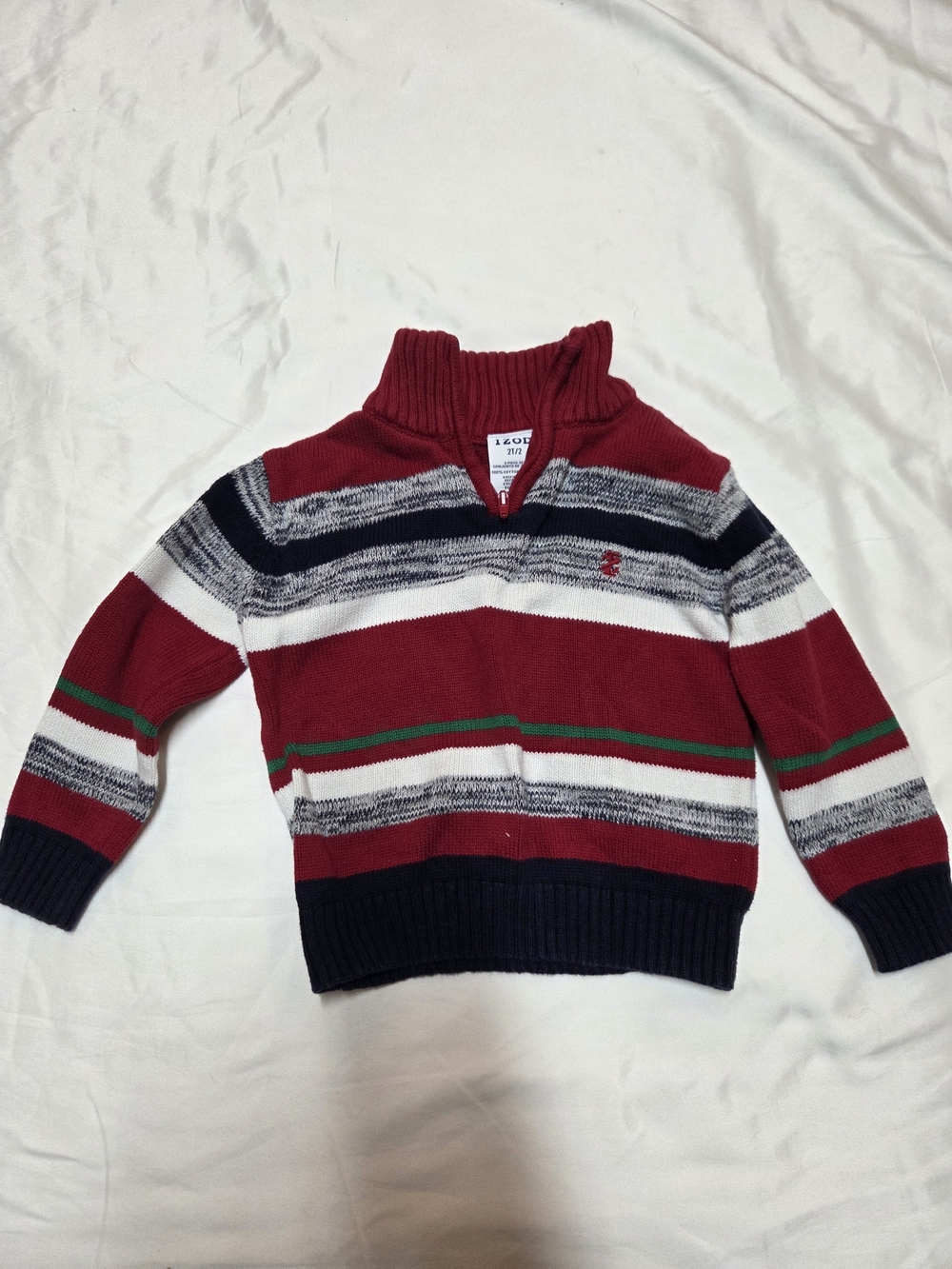 Izod Red Navy White Green Striped Turtleneck Sweater